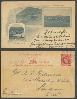 Natal 1900 Old Postal Stationery Postcard Qv 1d Naval Gun Ladysmith Native Kraal
