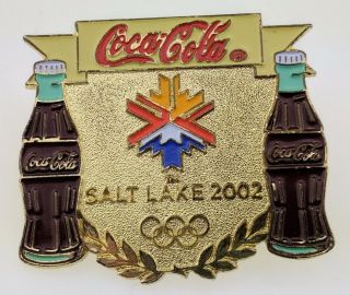 Coca - Cola Salt Lake 2002 Olympics Pin Bottles Enamel Gold - Tone Lapel Souvenir