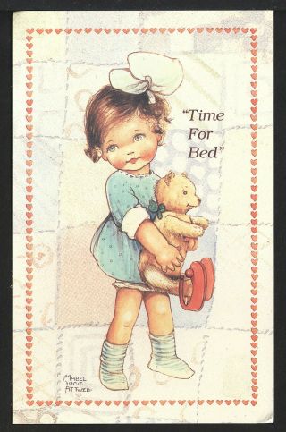 A/s Mable Lucie Attwell 1992 Enesco Postcard “time For Bed” Girl & Teddy Bear - Ex