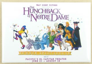 Movie Theater Release Promo Button Pin Walt Disney The Hunchback Of Notre Dame