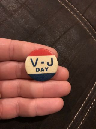 V - J Day,  Victory Over Japan,  1.  25 " Vintage Wwii Era Pin - Back Button