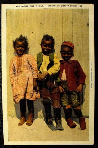 1920 Black American Postcard - " Two Jacks And A Jill " Down In Sunny Dixie