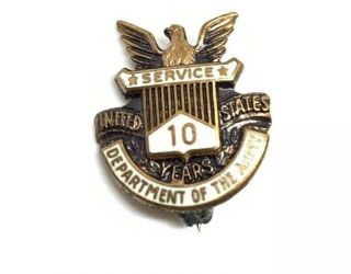 Dept Of The Army 10yrs Service Pin Estate Find