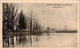 Hempstead,  L I,  Ny York Hempstead Pond Fulton Ave C1910s Postcard
