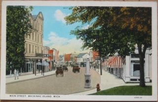 Mackinac Island,  Mi 1920 Postcard: Main Street / Downtown - Michigan Mich