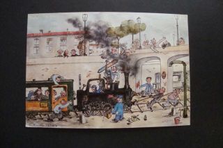 819) Artwork Railroad Steam Railroad Train Men Pulling The Locomotive Engine