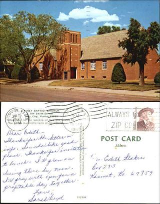 1990 Ness City,  Ks First Baptist Church,  104 South School Kansas Chrome Postcard