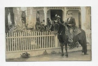 Early Rppc Postcard Boy With Hat On A Pony Next To Picket Fence R65