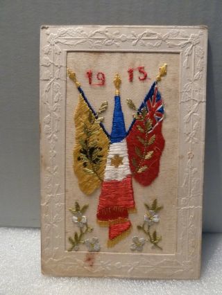 Wwi Silk Embroidery Post Card 1915