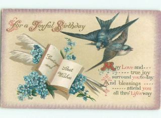 Pre - Linen Large Birds With Forget - Me - Not Flowers Ac5520