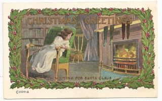 Set of 3 Christmas Postcards,  children waiting for Santa, 2