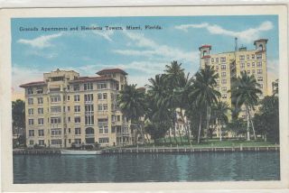 Miami Fl Florida Granada Apartments,  Henrietta Towers Hotel W Yacht Postcard