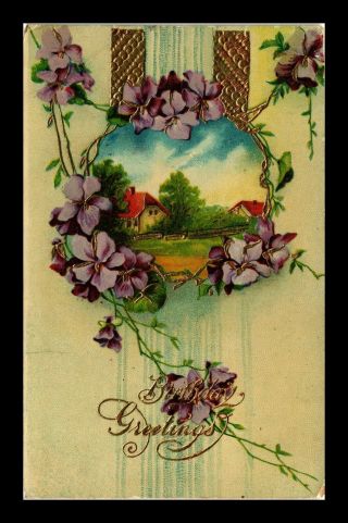 Dr Jim Stamps Us Farm Flowers Gold Accents Birthday Postcard Made In Saxony