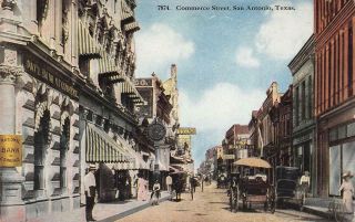 Commerce Street Scene,  San Antonio,  Texas Ca 1910s Vintage Postcard