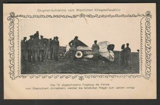 Germany Wwi 1916 Picture Postcard Of Shot Down Airplane