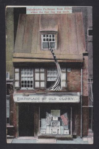 Usa 1909 Betsey Ross Home Birthplace Of Old Glory Postcard Philadelphia To Uk