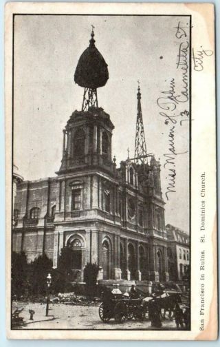 San Francisco,  California 1906 Earthquake Ruins St.  Dominics Church Postcard