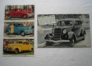 (2) Vintage Advertising Postcards 1935 Ford Tudor & Studebaker Auto Cars Hj5520