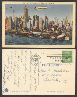 1945 Aviation Postcard - Airship,  Zeppelin,  Blimp - Over York City