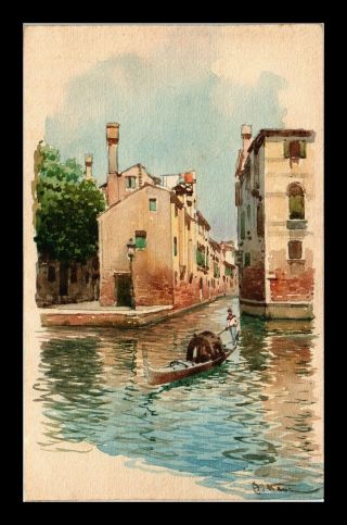 Dr Jim Stamps Hand Painted Gondola Canals Artist Signed Postcard