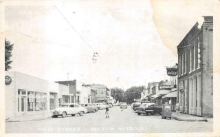 Main Street Belton Missouri Coca - Cola Sign Cars Postcard 1956