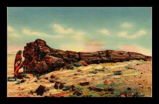 Dr Jim Stamps Us Nez American Indian By Log Petrified Forest Linen Postcard