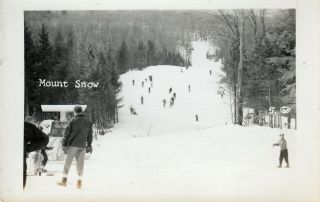 Mt.  Snow Ski Area,  Vt Rppc Skiers On The Slopes C1950 2