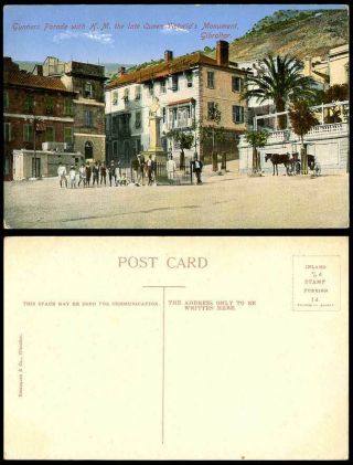 Gibraltar Old Postcard Gunners Parade H.  M.  Late Queen Victoria Monument Children