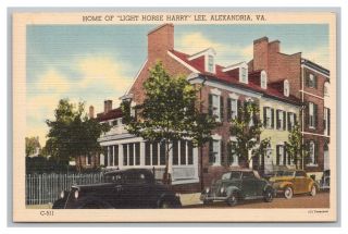 Alexandria Va Postcard Home Of Light Horse Harry Lee,  Revolutionary Hero