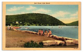 1954 Red House Lake Beach,  Allegheny State Park,  Ny Postcard
