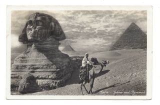 Vintage Rp Postcard Egypt Cairo - Sphinx And Pyramids & Camel Pmk 1938?