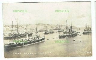 Old Maltese Postcard Naval Grand Harbour Malta Real Photo 1916