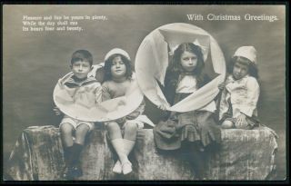 Edwardian Child Girl Boy Game Glamour Fantasy Old 1910s Photo Postcard