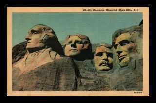 Dr Jim Stamps Us Mt Rushmore Memorial Black Hills Vermont Postcard Linen