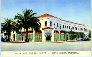 Bell - Vue French Cafe,  Santa Monica,  Calif Linen Postcard 1940s