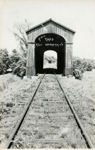 East Shoreham,  Vt Rppc Railroad Covered Bridge C1930