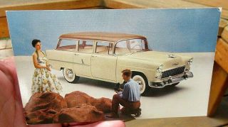 1955 Chevrolet 2 Door Station Wagon Auto Car Advertising Postcard