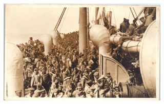 Rppc Wwi - Era Soldiers Aboard Ship Real Photo Postcard 5u7