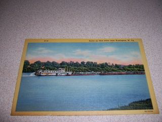 1940s Steamboat & Barges On Ohio River Huntington Wv.  Vtg Postcard