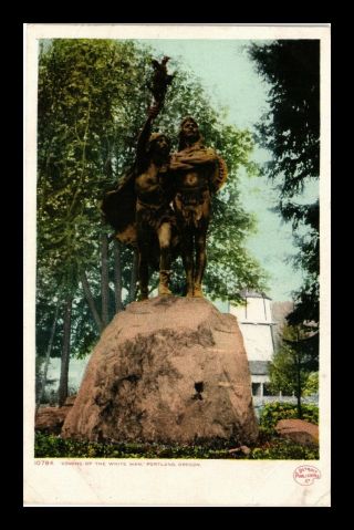 Dr Jim Stamps Us Postcard Coming Of The White Man Statue Portland Oregon