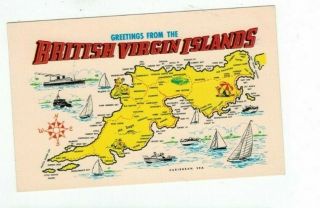 British Virgin Islands Vintage Post Card Map & Greetings From Islands
