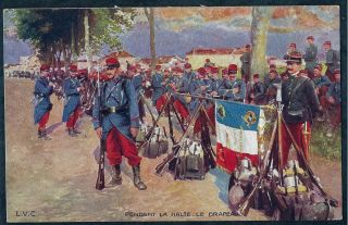 Ww1 - French Postcard :soldiers With The Flag