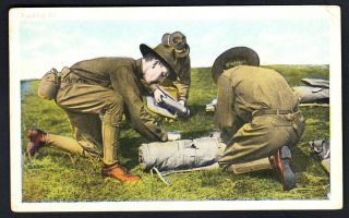 1918 Wwi Soldiers Packing Kit Camp Dix Jersey Postcard (898)