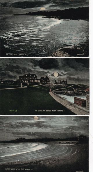 Newport,  Ri,  3 Of Moonlights,  C 1910,  Beach Of 400,  Cliffs Fr.  Bailey 