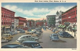 Malone Ny Main Street Looking West Postcard 1947
