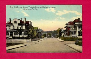 Charleston,  Wv,  Postcard View Of Fine Houses At Virginia St And Rufner Ave 1912