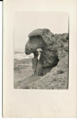Monterey Ca Woman At The Ocean A.  C.  Heidrick Real Photo Postcard C1910