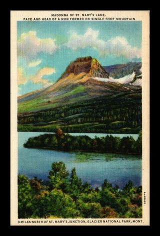 Us Linen Postcard Madonna Of St Marys Lake Glacier National Park Montana