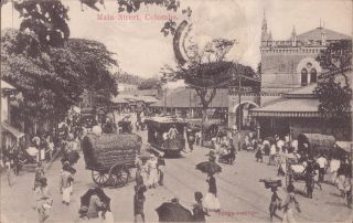 Asia Ceylon Sri Lanka Pc 1916 Tramway Tram Main Street Colombo Post Card Photo