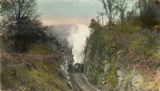 Cavendish,  Vt Hand Tinted Rppc Steam Train Coming Through The Rock Cut C1920